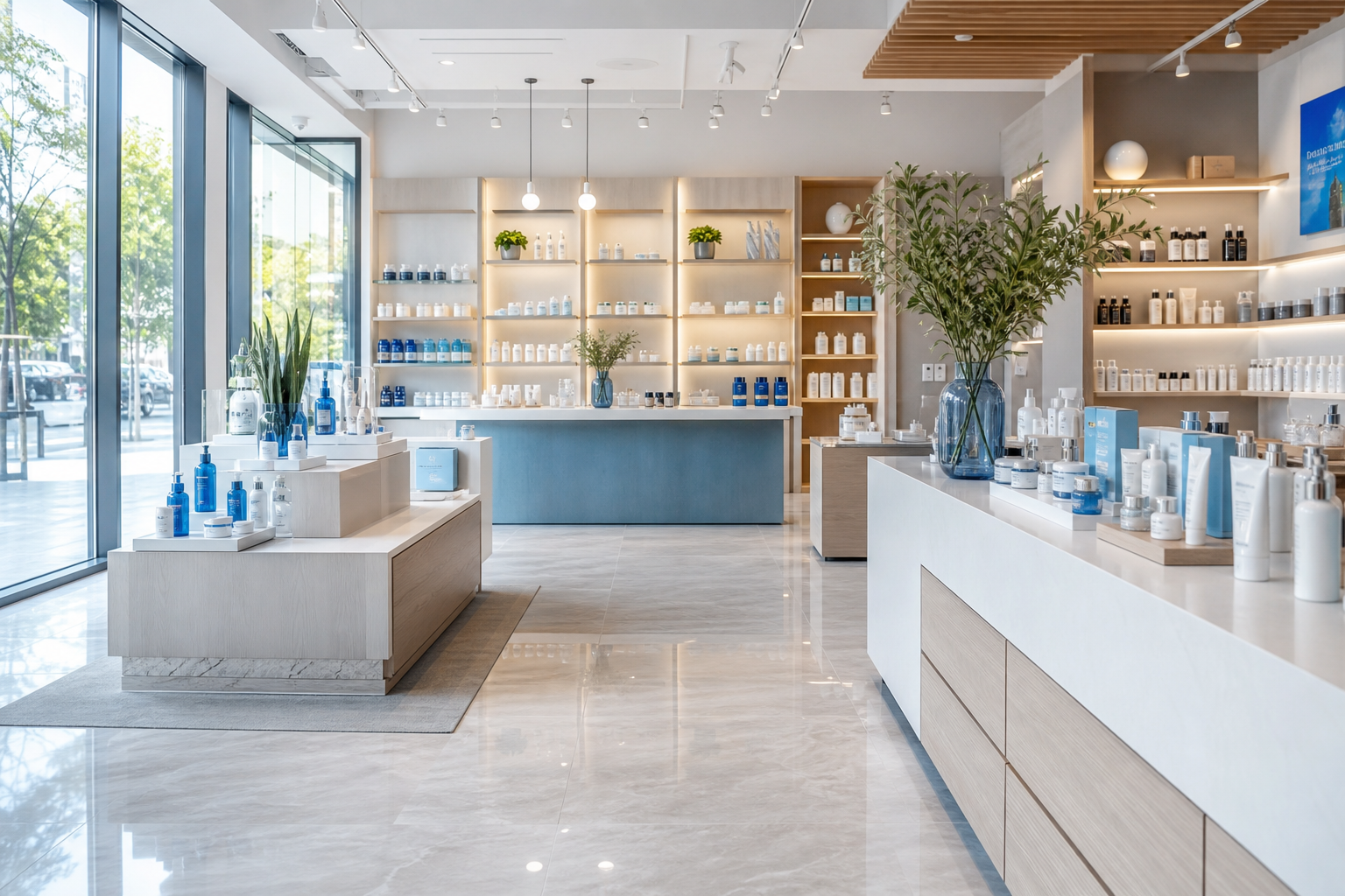 Boutique au Havre, vitrines transparentes et étagères impeccables par A.J.S.
